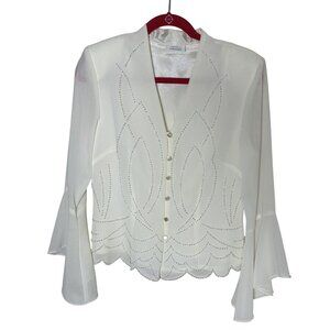 Dressbarn Collection Ivory Beaded Chiffon Jacket Blouse Size 6 Art Deco Formal